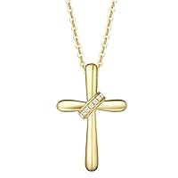 FANCIME 14K Solid Real Yellow Gold Faith Love Hope Crucifix Cross Necklace with 0.037CTTW Genuine White Diamond Pendant Necklaces Fine Jewelry Gift for Women Girls, 16