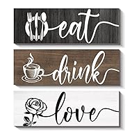 Creoate Kitchen Signs Wall Decor, 3 Pieces Home Kitchen Wall Art Wooden Eat Drink and Love Sign Plaque Decorative, Dinning Room Wall Art Rustic Farmhouse Decor, Christmas Gift for Home