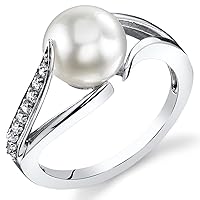 PEORA Freshwater Cultured White Pearl Elegant Solitaire Ring for Women 925 Sterling Silver, 7mm Round Button Shape, Comfort Fit, Sizes 5 to 9