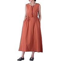 Women's Casual Loose Summer Sundress Sleeveless Soft Long Maxi Cotton Linen Dress