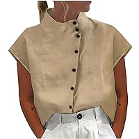 Juniors Cap Sleeve Tshirts Loose Fit Long Tee Tops for Women Turtle Neck Linen Cardigan Winter Fall Tee Shirt 2024