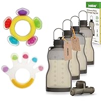 haakaa Silicone Teether Combo -Baby Freezer Teething Toy&Breast Milk Storage Bag 9 oz Set|Soft Cold Teether|Reusable Milk Collector Freezer Bag for Breastfeeding Mom
