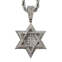 Custom Star David Men Women 925 Italy Iced Silver Charm Ice Out Pendant Stainless Steel Real 3 mm Rope Chain, Mans Jewelry, Iced Pendant, Rope Necklace 16