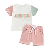 Gueuusu Toddler Baby Boy Clothes My Auntie is My Bestie Short Sleeve T Shirt and Shorts 2 Piece Summer Outfit Set