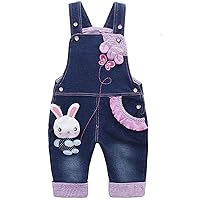 KIDSCOOL SPACE Baby Girl Jean Overalls,Toddler Denim Cute 3D Bunny Outfit
