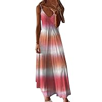 Summer Dresses for Women 2024 Casual Loose Beach Sundress Trendy Print Bohemian Flowy Vintage Beach Maxi Dress