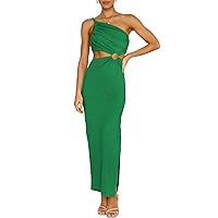 ANRABESS Women’s Summer One Shoulder Sleeveless Maxi Dress Cutout Sexy Bodycon Semi Formal Party Dresses