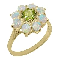 Solid 14k Yellow Gold Natural Peridot & Opal Womens Cluster Ring - Sizes 4 to 12 Available