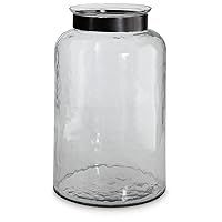 Signature Design by Ashley Lukasvale Casual 14 Inch Clear Gass Vase with Hammered Effect, Pewter Finish