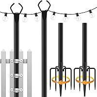 2 Pack String Light Poles,10 Ft Light Poles for Outside String Lights,Outdoor Light Poles with Fork,Metal Poles Stand for Patio Deck Backyard