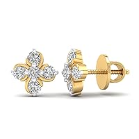 14K Yellow Gold Plated Round AAA+ Cubic Zirconia Flower Cluster Mini Stud Earrings