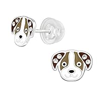 AUBE JEWELRY Hypoallergenic 925 Sterling Silver Tiny Puppy Dog Stud Earrings Adorned with Crystals with Comfort Fit Push Back Closings for Girls and Women, Metal Crystal, No Gemstone