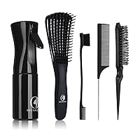 BRUSHZOO Hair Brush Set, Hair Brushes for Women Men kid, Detangler Brush for Wet Dry Curly Hair Detangling, Hair Combs for Parting Styling, Hairbrush for Thick Fine Thin Hair Care