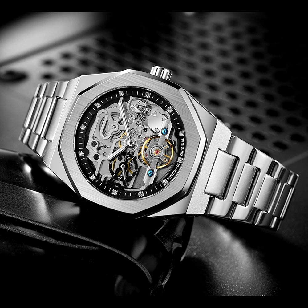 Tiong Herrenuhr Luxus Automatische Mechanische Edelstahl Modegeschäft Hohle Uhr,Mechanische Uhr Herrenuhr