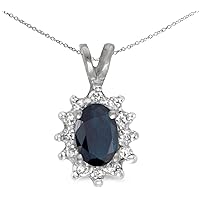 10k White Gold Oval Sapphire And Diamond Pendant (chain NOT included)