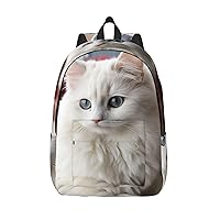 Canvas Backpack for Men Women Laptop Backpack Cute White Cat Travel Rucksack Lightweight Canvas Daypack