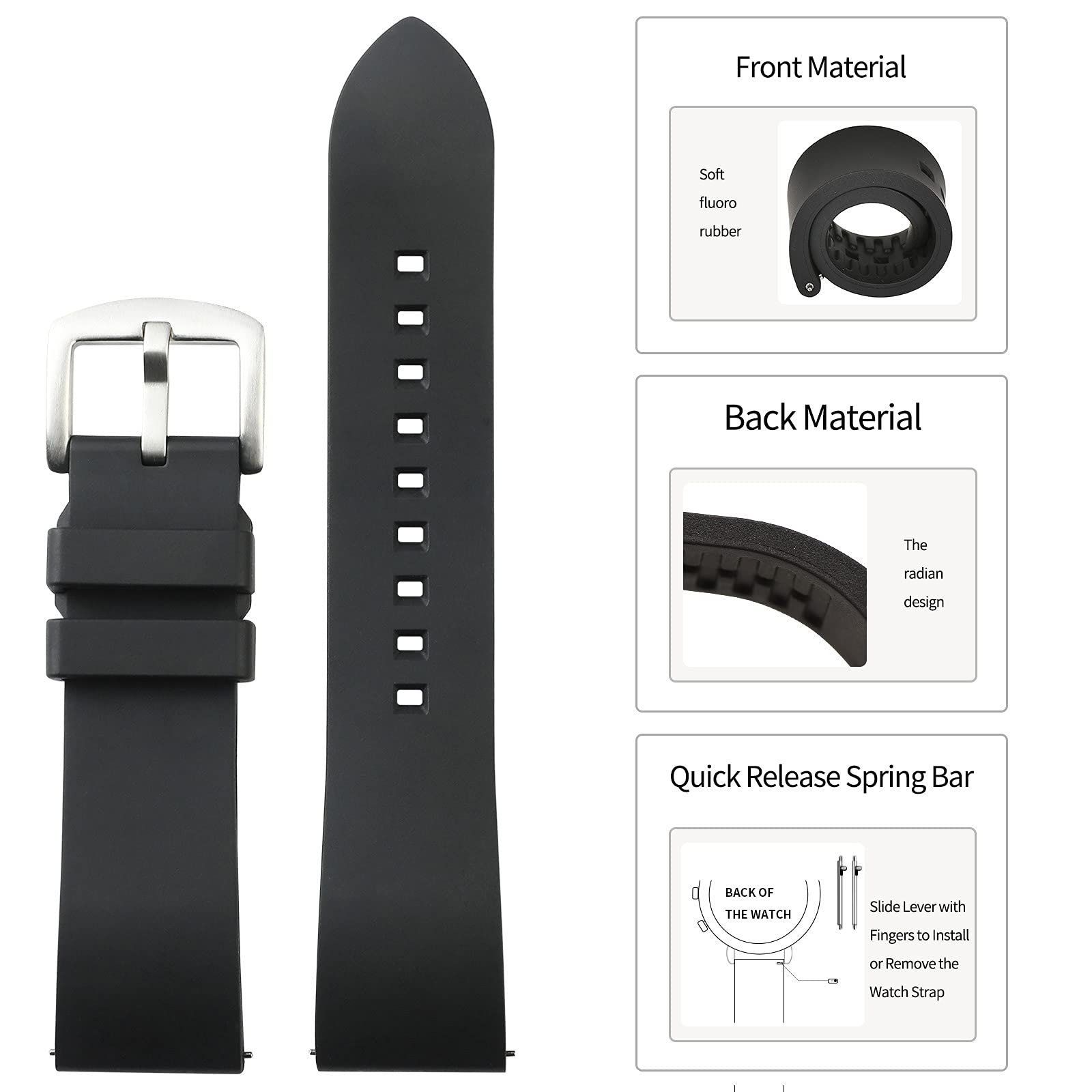 EACHE Silicone Watch Band Quick Release Rubber Watch Strap 19mm 20mm 21mm 22mm 24mm Watchband for Men Women