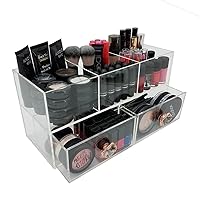 Andrea Deluxe Acrylic Cosmetic/Jewelry Organization Station w/Geode knobs - White/Rose Gold