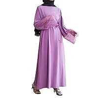 XJYIOEWT Black Tie Wedding Guest Dresses for Women Long Sleeve,Women's Muslim Long Sleeve Dress Vintage Pullover Abaya P