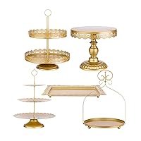 Gold 5Pcs Cake Stands Set Metal Round Cupcake Holder Cookies Dessert Display Plate Serving Tower Tray Platter with Handl for Baby Shower Wedding Birthday Party Celebration
