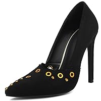 Stiletto Heel Studded Pumps for Women Pointed Closed Toe Silp On Heeled Rivet Spring Shoes