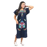 Leos Imports Traditional Mexican Tehuacan Embroidered Women's Summer Floral Dress for Fiestas, Casual, Cultural & Weddings