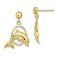 10k Gold Dolphin Jumping Thru Hoop Long Drop Dangle Earrings 2 d/High Polish Measures 21.6x14.35mm Wide Jewelry for Women