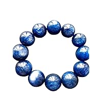 18mm Certificate Natural Blue Kyanite Cat Eye Gemstone Round Beads Women Men Stretch Bracelet AAAAA