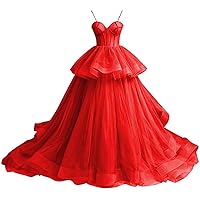 Women's Layered Tulle Prom Dresses Long Spaghetti Straps Puffy Sweetheart Princess Dress Formal Evening Party Gowns