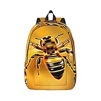 Honey-Bee Print Canvas Laptop Backpack Outdoor Casual Travel Bag School Daypack Book Bag For Men Women