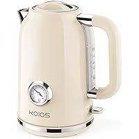 Electric Tea Kettle with Thermometer, KOIOS 1.7L 1500W BPA-Free Stainless Steel Fast Water Boiler with LED Indicator, Cordless Electric Tea Pot, 360° Rotation,Auto Shut-Off & Boil-Dry Protection