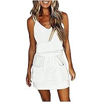 Womens Casual Summer Dresses 2024 Trendy Short Mini Dress Color Block Spaghetti Strap Sleeveless Striped Dress