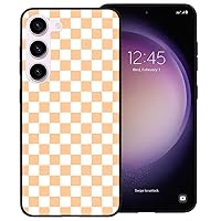 Phone Case for Samsung Galaxy S23 5G/4G, Orange White Grid Plaid Regular Lattice Checkered Checkerboard Cute Shockproof Protective Anti-Slip Soft Cover Shell