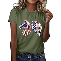 Womens Long Sleeve Tops Fitted Independence Day Shirt Women Graphic T Shirts for Women Top Crewneck Short Slee