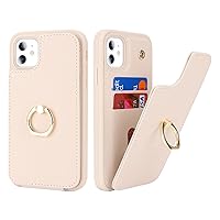 for iPhone 11 Case with Card Holder,Credit Card Holder,Ring Stand Kickstand,Flip Shockproof Phone Wallet Case for Women Men (6.1 inch,Beige)