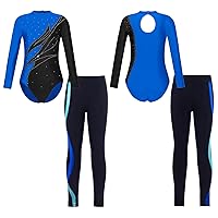 Girls Gymnastics Sports Workout Dance Outfits Set Two Piece Tracksuit Athletic Leotard with Leggings