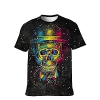 Mens Graphic-Tees Cool-Funny T-Shirt Novelty-Vintage Short-Sleeve Color Skull Hip Hop: Boys Lightweight Tops Sisters Gifts
