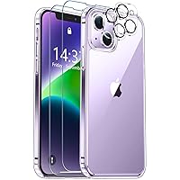 SPIDERCASE for iPhone 14 /iPhone 15 Case, [15 FT Military Grade Drop Protection] [Crystal Clear] 2 Pack [Tempered Glass Screen Protectors+Camera Lens Protectors] [Not Yellowing] Slim , Clear
