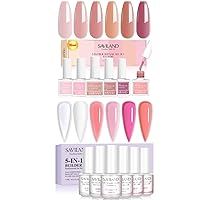SAVILAND Builder Nail Gel in A Bottle - 6pcs 5-in-1 Builder Nail Gel Extension Builder Nail Gel in a Bottle, Builder Nail Strengthen & Nail Repair, Hard Gel for Nails Gift Box Set for Ladies
