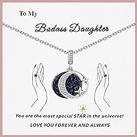 To My Beautiful Granddaughter Nceklace,Star Moon Necklace for My Daughter Cubic-Zirconia Surrounding Fantasy Planet Stars Daughter Necklaces Special Star in the Universe Necklace for Women Girls