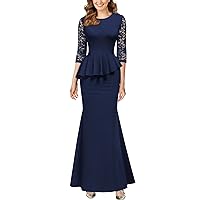 AISIZE Women's Elegant Contrast Floral Lace 3/4 Sleeve Formal Evening Maxi Dress