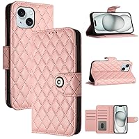 XYX Wallet Case for iPhone 15, 7 Card Slots Shockproof TPU Inner Cases Button Closure PU Leather Flip Folio Cover with Wrist Strap, Rose Gold
