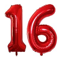 GOER 16 Number Balloons for 16th Birthday Party Decorations Sweet 16 Party Supplies (Red)