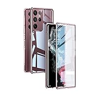 Magnetic Case for Samsung Galaxy S23 Ultra (2023) 6.8 Inch, Double Sided HD Clear Tempered Glass Phone Protection Cover [Metal Bumper Frame],Red