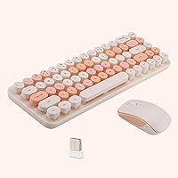 Compact Wireless Keyboard and Mouse Combo, Colorful Round Keycap, Soundless 68 Keys, Suitable for Girls and Kids, Compatible with Notebook, PC (Milk Tea)