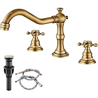 gotonovo 3-Hole Widespread Bathroom Faucet Double Cross Handle Mixer Tap for Bathroom Sink Deck Mount Hot Cold Water Matching Pop Up Drain Victorian Spout Antique Brass