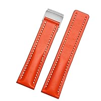 Watch Band for Breitling SUPEROCEAN Avenger NAVITIMER Genuine Real Leather Men Watch Strap Watch Accessories Watch Bracelet Belt (Color : Orange, Size : 22mmBlack Buckle)