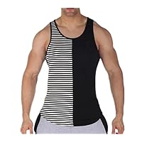Men's Stripe Blank Stringer Y-Back Workout Gym Tank Tops