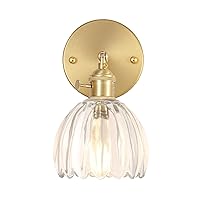 Vintage Wall Sconces with Transparent Tulip Glass Lampshade 180 Degree Adjustable Brass Sconces Modern Wall Lighting Fixture with Switch for Bedside Bedroom Doorway