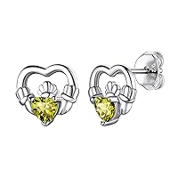 925 Sterling Silver Dainty Celtic Knot/Claddagh Heart Earrings with Birthstone, Irish Celtic Jewelry for Women Girls (with Gift Box)
